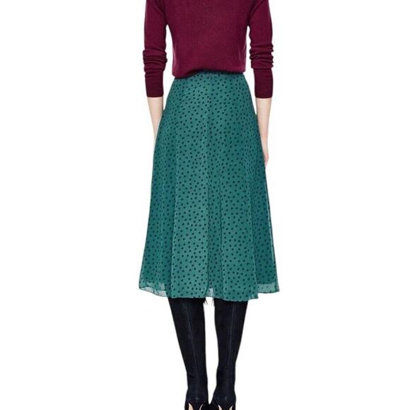 Boden Serena Midi Skirt US 4P Green Polka Dot Chiffon Flare A Line Flowy NWT - Picture 7 of 16